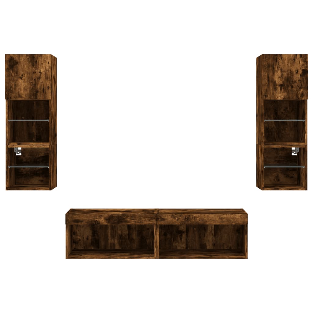 6-delige tv-wandmeubelset met LED bewerkt hout gerookt eiken is nu te koop bij PeponiXL, paradijselijk wonen!