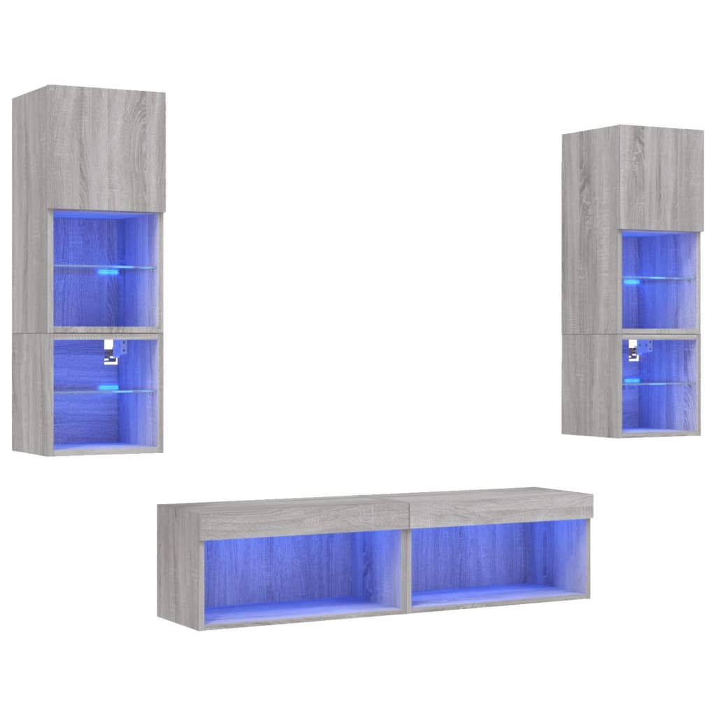 6-delige Tv-wandmeubelset met LED grijs sonoma eikenkleurig is nu te koop bij PeponiXL, paradijselijk wonen!