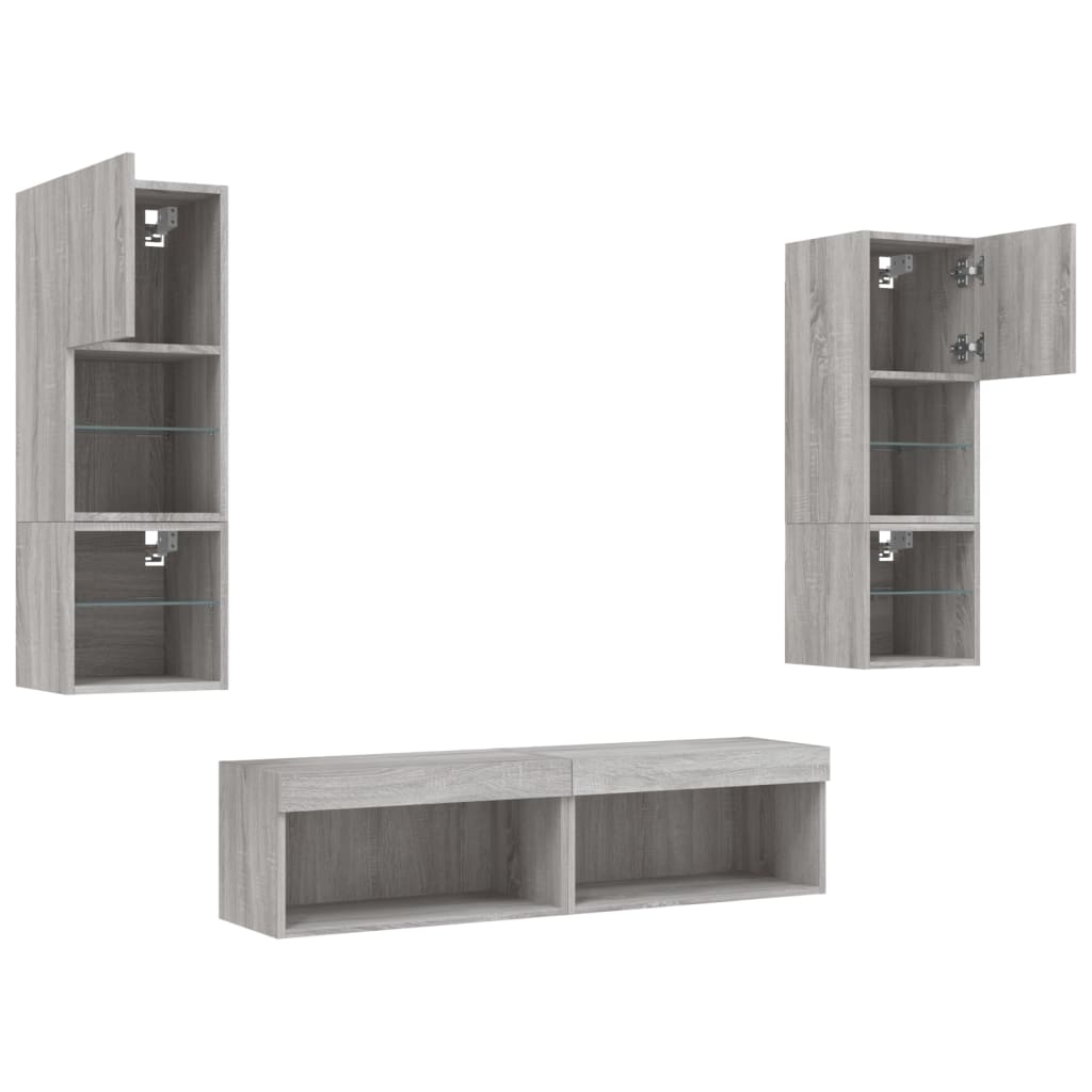 6-delige Tv-wandmeubelset met LED grijs sonoma eikenkleurig is nu te koop bij PeponiXL, paradijselijk wonen!