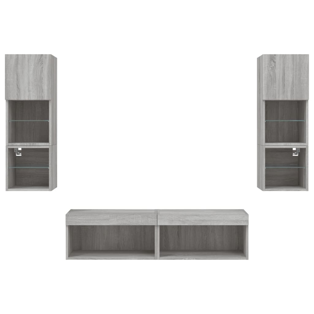 6-delige Tv-wandmeubelset met LED grijs sonoma eikenkleurig is nu te koop bij PeponiXL, paradijselijk wonen!