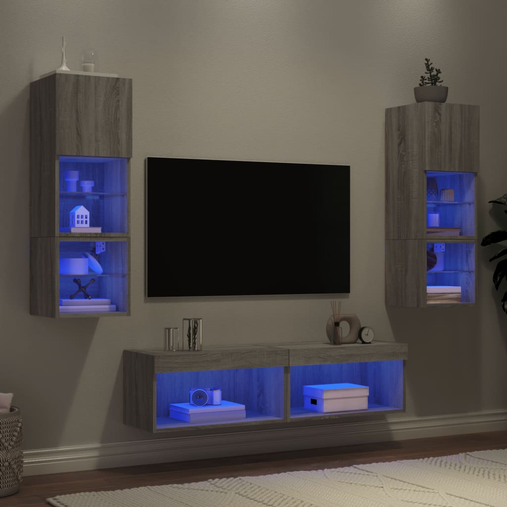6-delige Tv-wandmeubelset met LED grijs sonoma eikenkleurig is nu te koop bij PeponiXL, paradijselijk wonen!