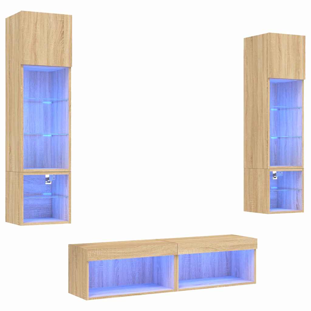 6-delige Tv-wandmeubelset met LED bewerkt hout sonoma eiken is nu te koop bij PeponiXL, paradijselijk wonen!