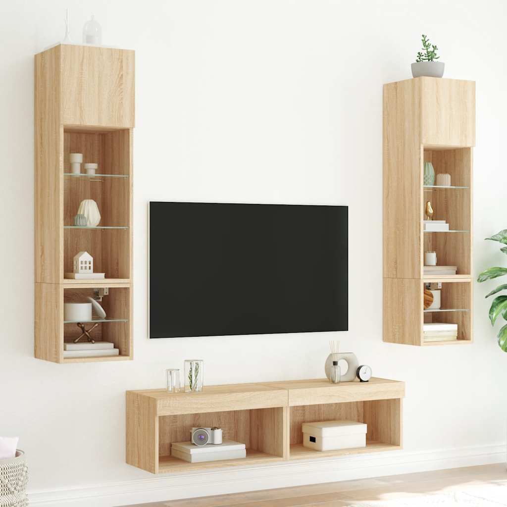 6-delige Tv-wandmeubelset met LED bewerkt hout sonoma eiken is nu te koop bij PeponiXL, paradijselijk wonen!