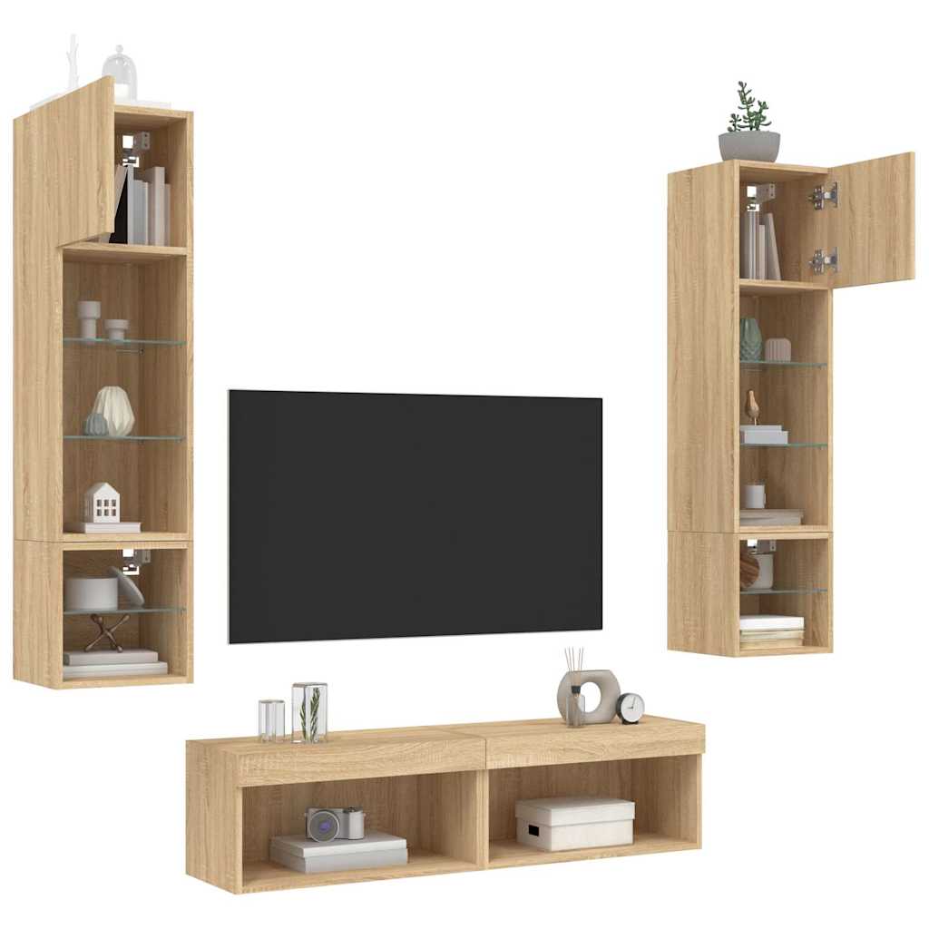 6-delige Tv-wandmeubelset met LED bewerkt hout sonoma eiken is nu te koop bij PeponiXL, paradijselijk wonen!