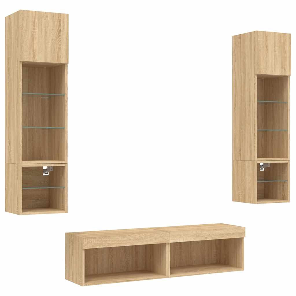 6-delige Tv-wandmeubelset met LED bewerkt hout sonoma eiken is nu te koop bij PeponiXL, paradijselijk wonen!