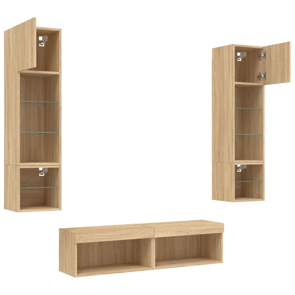 6-delige Tv-wandmeubelset met LED bewerkt hout sonoma eiken is nu te koop bij PeponiXL, paradijselijk wonen!