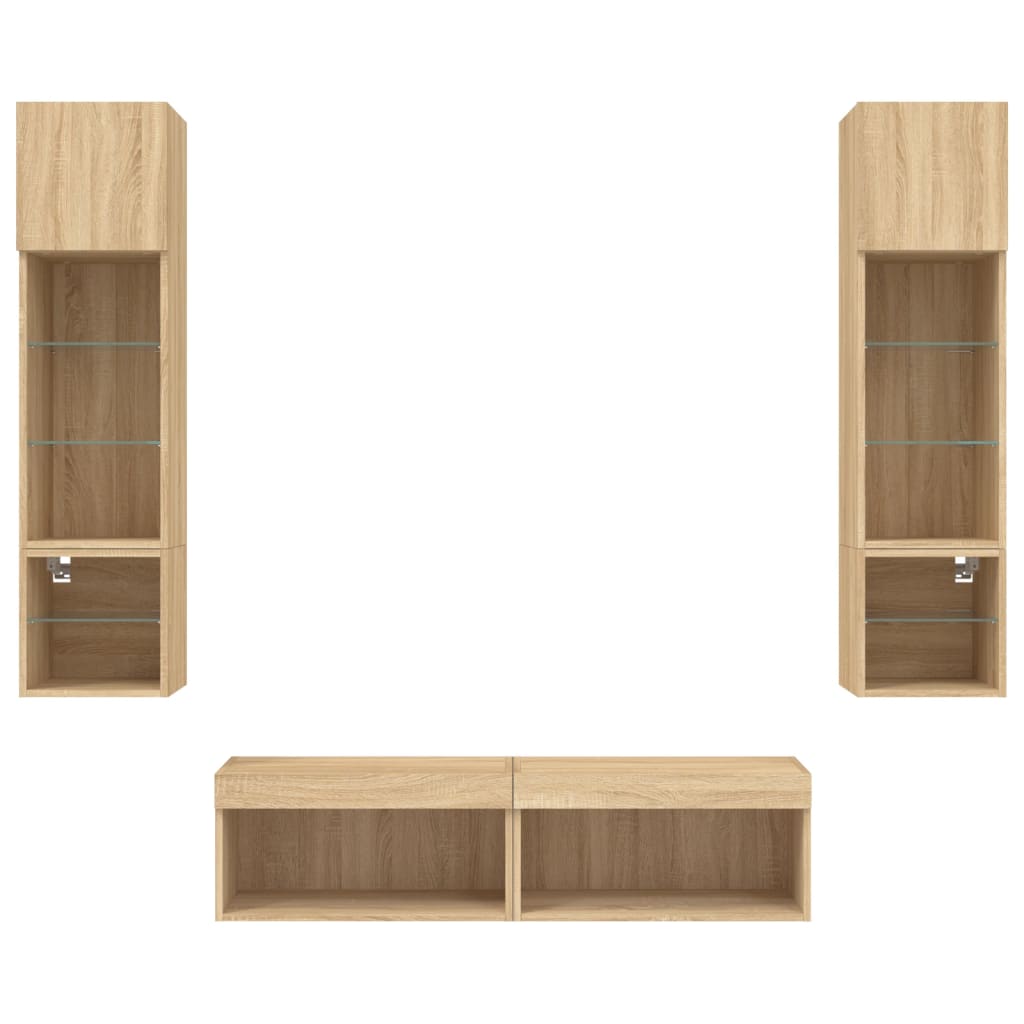 6-delige Tv-wandmeubelset met LED bewerkt hout sonoma eiken is nu te koop bij PeponiXL, paradijselijk wonen!