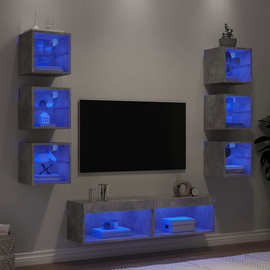 8-delige Tv-wandmeubelset met LED bewerkt hout betongrijs is nu te koop bij PeponiXL, paradijselijk wonen!