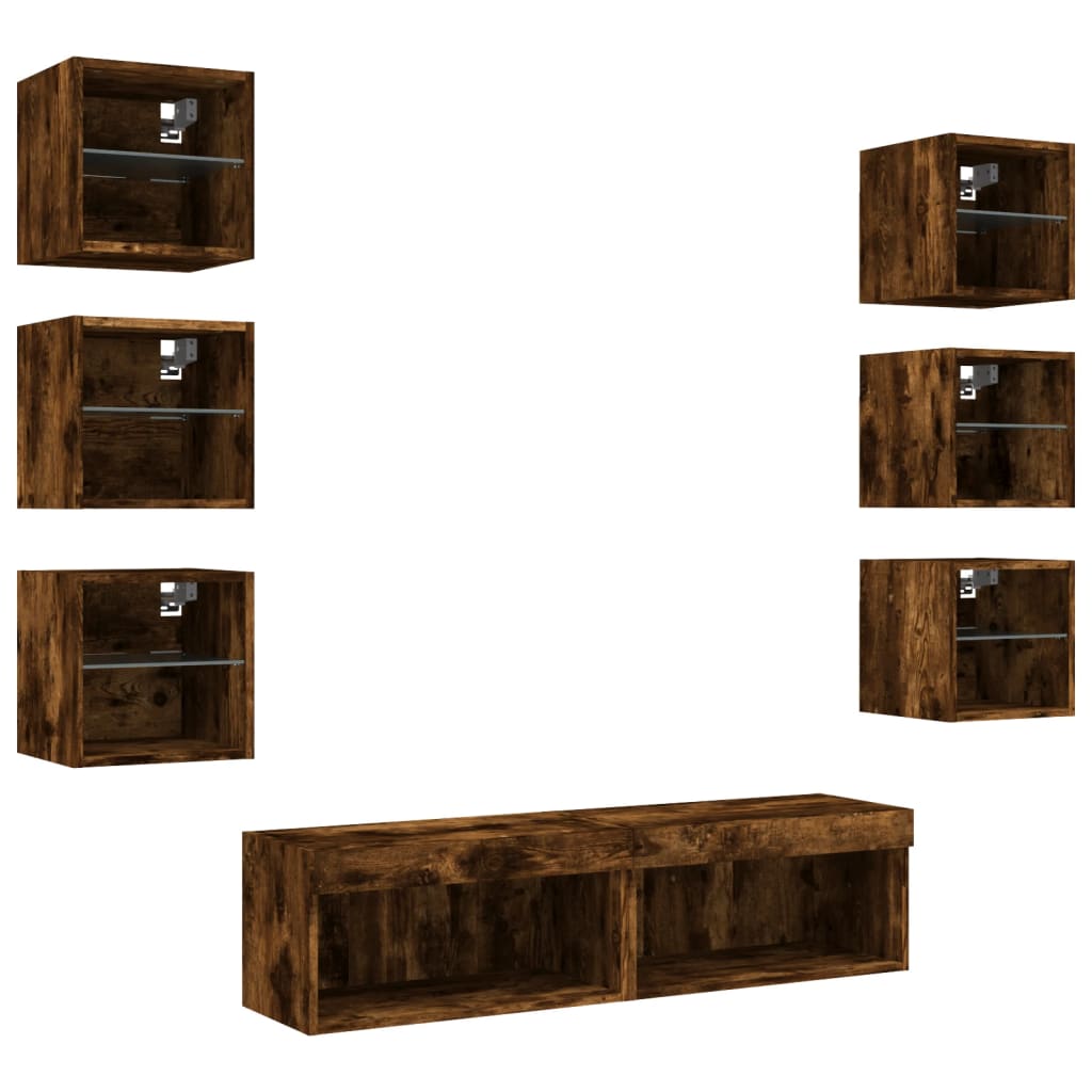 8-delige tv-wandmeubelset met LED bewerkt hout gerookt eiken is nu te koop bij PeponiXL, paradijselijk wonen!