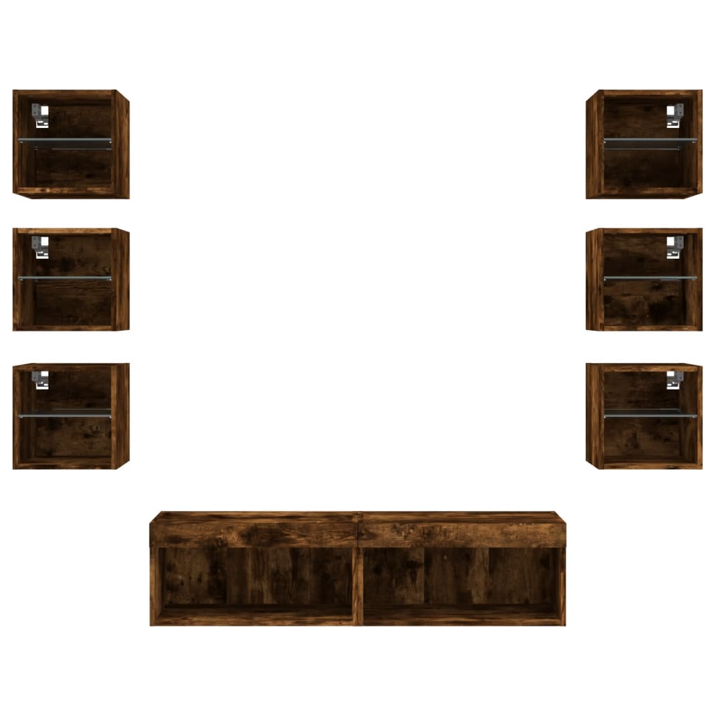 8-delige tv-wandmeubelset met LED bewerkt hout gerookt eiken is nu te koop bij PeponiXL, paradijselijk wonen!