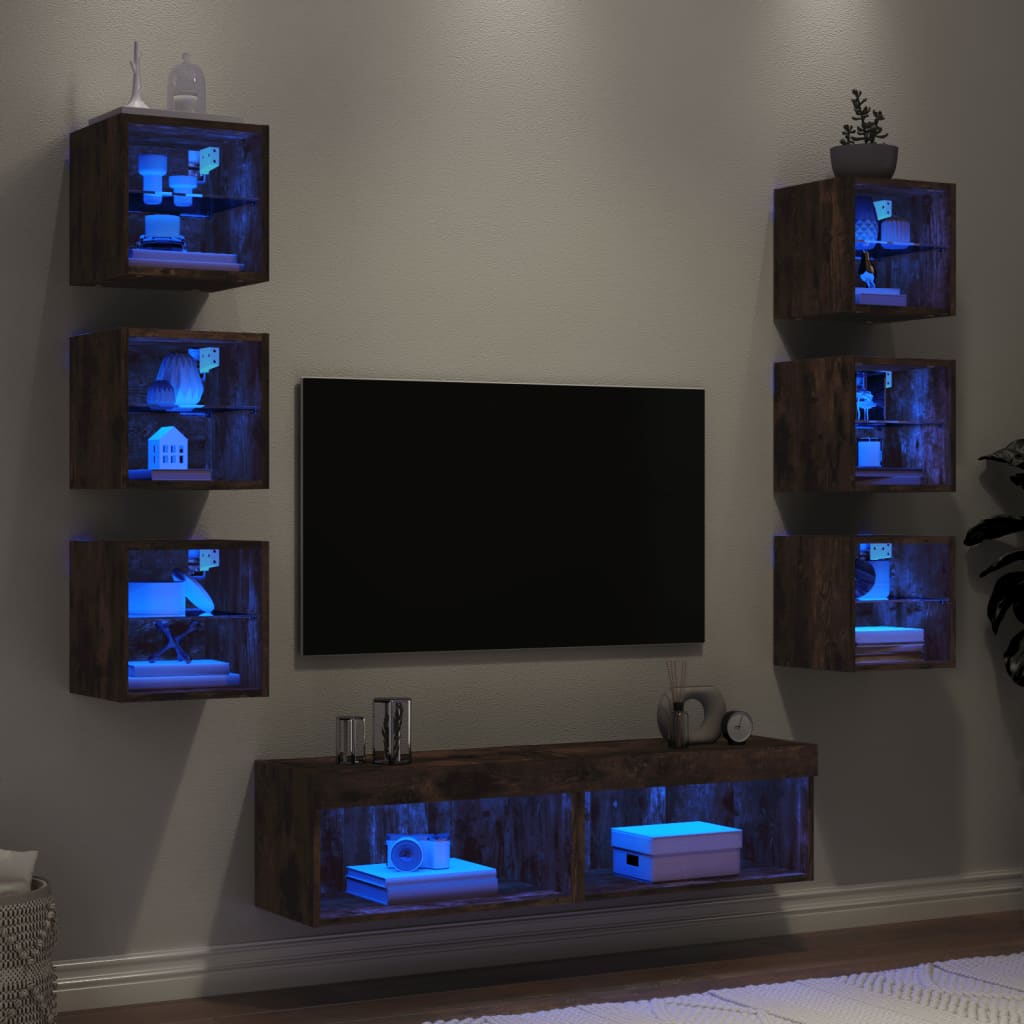 8-delige tv-wandmeubelset met LED bewerkt hout gerookt eiken is nu te koop bij PeponiXL, paradijselijk wonen!