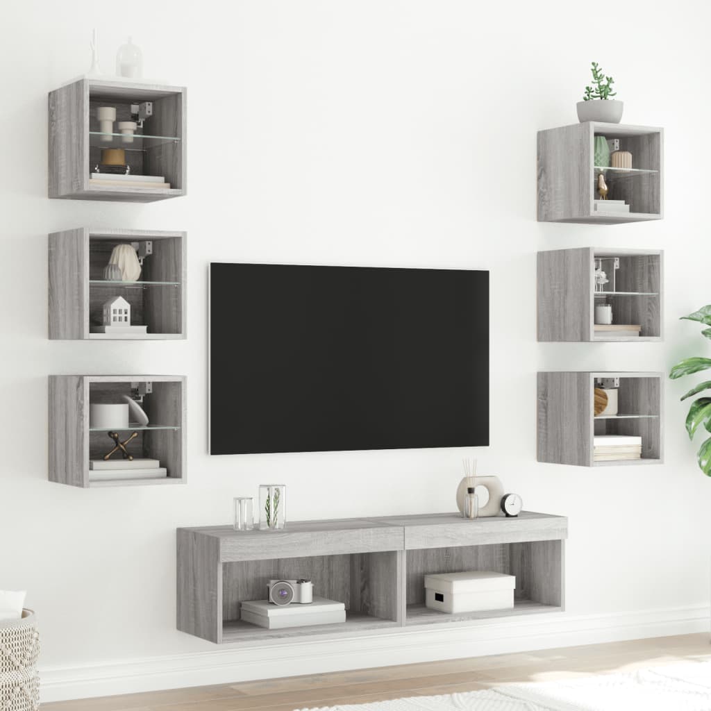 8-delige Tv-wandmeubelset met LED bewerkt hout grijs sonoma is nu te koop bij PeponiXL, paradijselijk wonen!