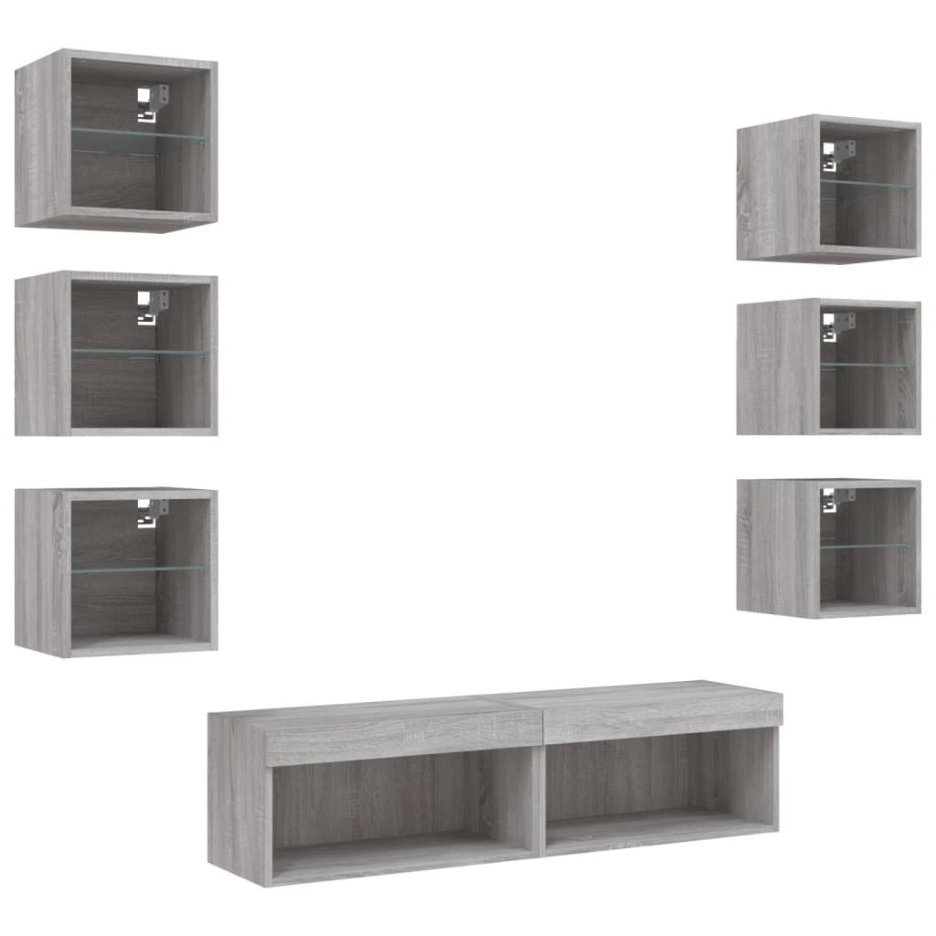 8-delige Tv-wandmeubelset met LED bewerkt hout grijs sonoma is nu te koop bij PeponiXL, paradijselijk wonen!