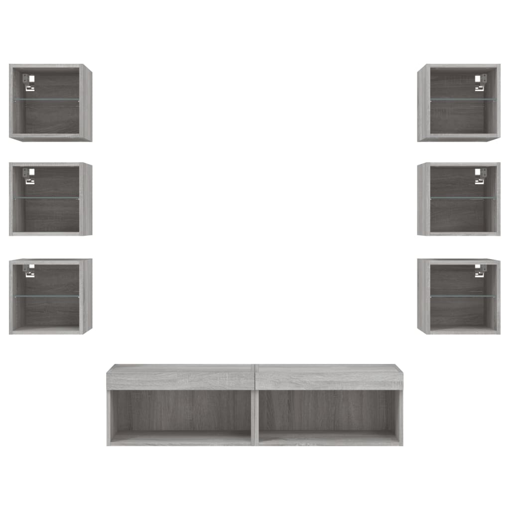 8-delige Tv-wandmeubelset met LED bewerkt hout grijs sonoma is nu te koop bij PeponiXL, paradijselijk wonen!