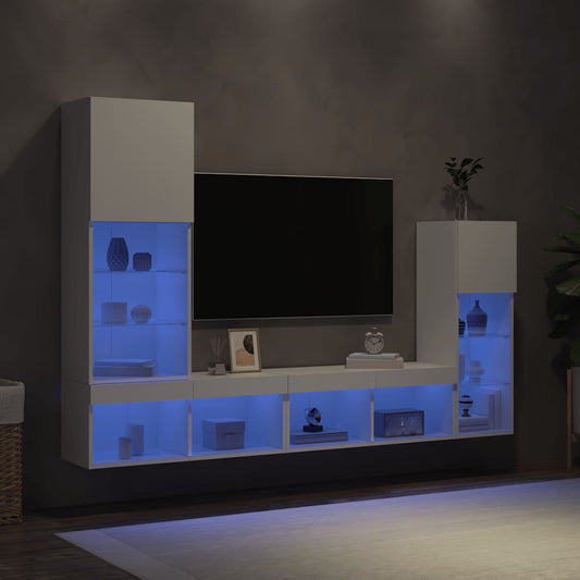 4-delige Tv-wandmeubelset met LED-verlichting bewerkt hout wit is nu te koop bij PeponiXL, paradijselijk wonen!