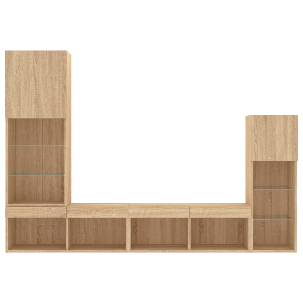 4-delige Tv-wandmeubelset met LED bewerkt hout sonoma eiken is nu te koop bij PeponiXL, paradijselijk wonen!