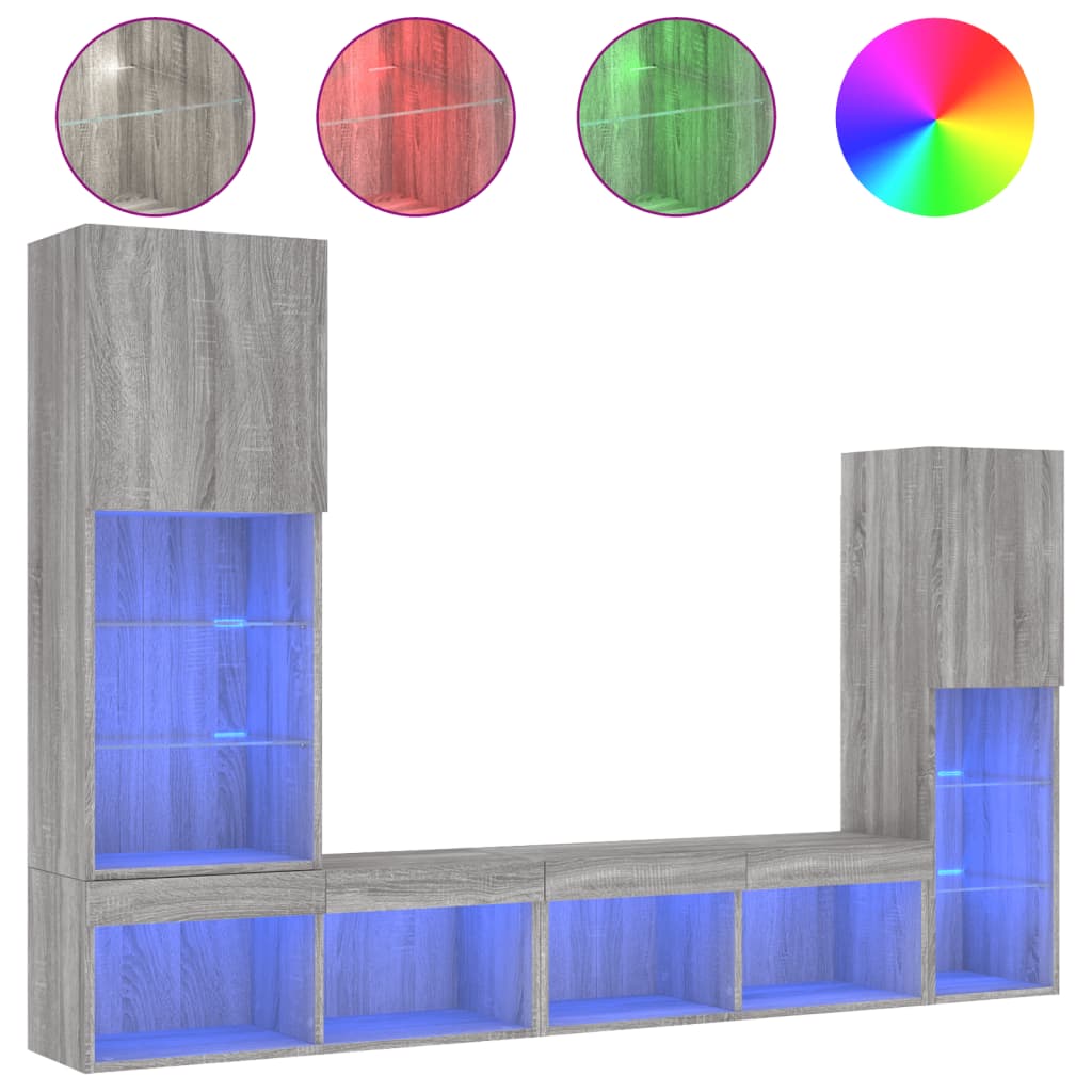 4-delige Tv-wandmeubelset met LED bewerkt hout grijs sonoma is nu te koop bij PeponiXL, paradijselijk wonen!