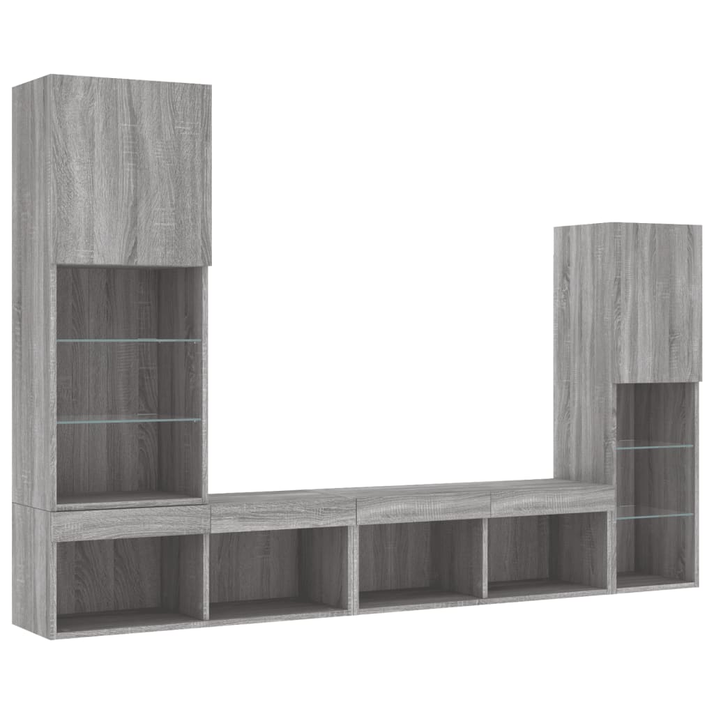 4-delige Tv-wandmeubelset met LED bewerkt hout grijs sonoma is nu te koop bij PeponiXL, paradijselijk wonen!
