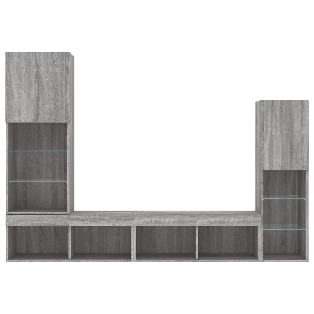 4-delige Tv-wandmeubelset met LED bewerkt hout grijs sonoma is nu te koop bij PeponiXL, paradijselijk wonen!