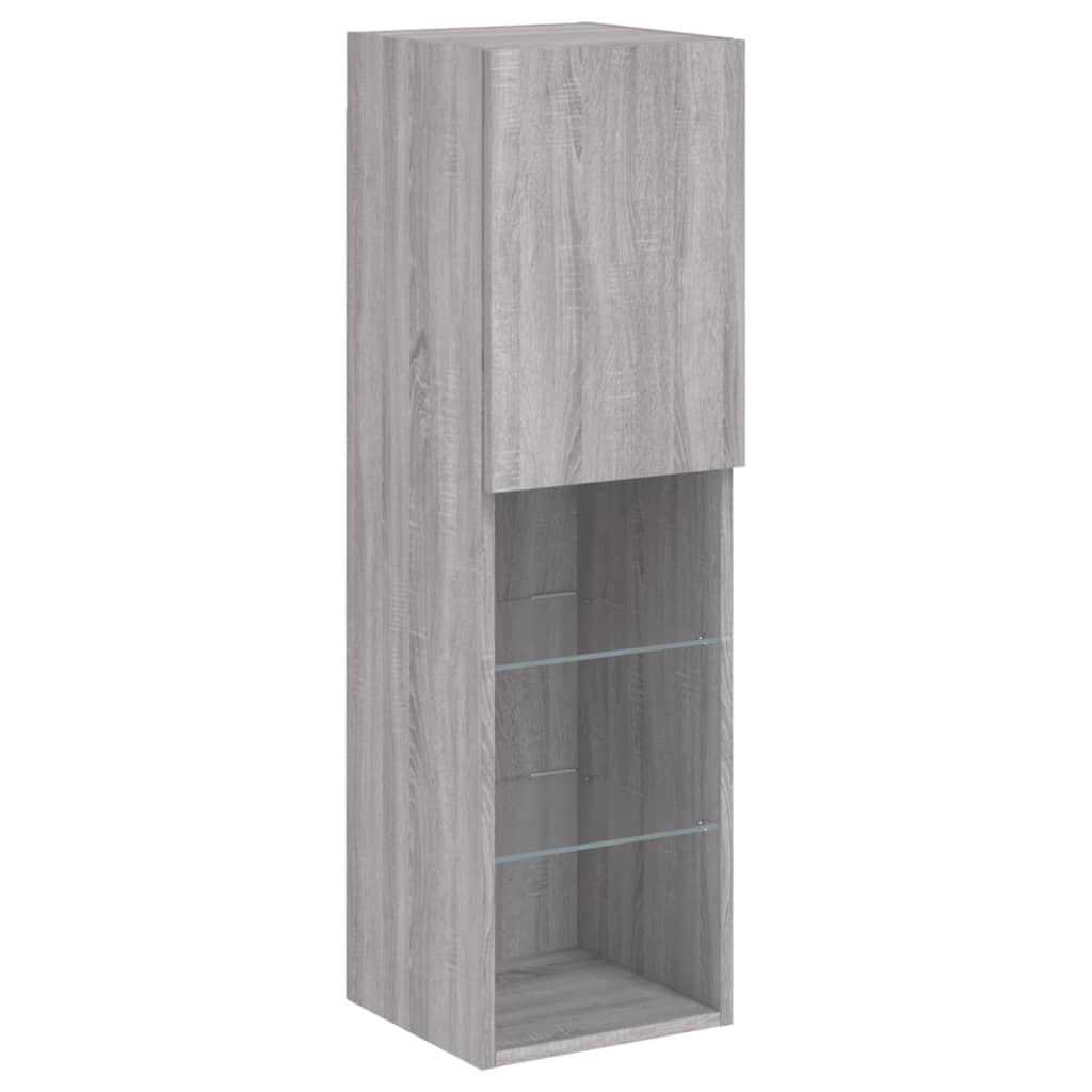 4-delige Tv-wandmeubelset met LED bewerkt hout grijs sonoma is nu te koop bij PeponiXL, paradijselijk wonen!