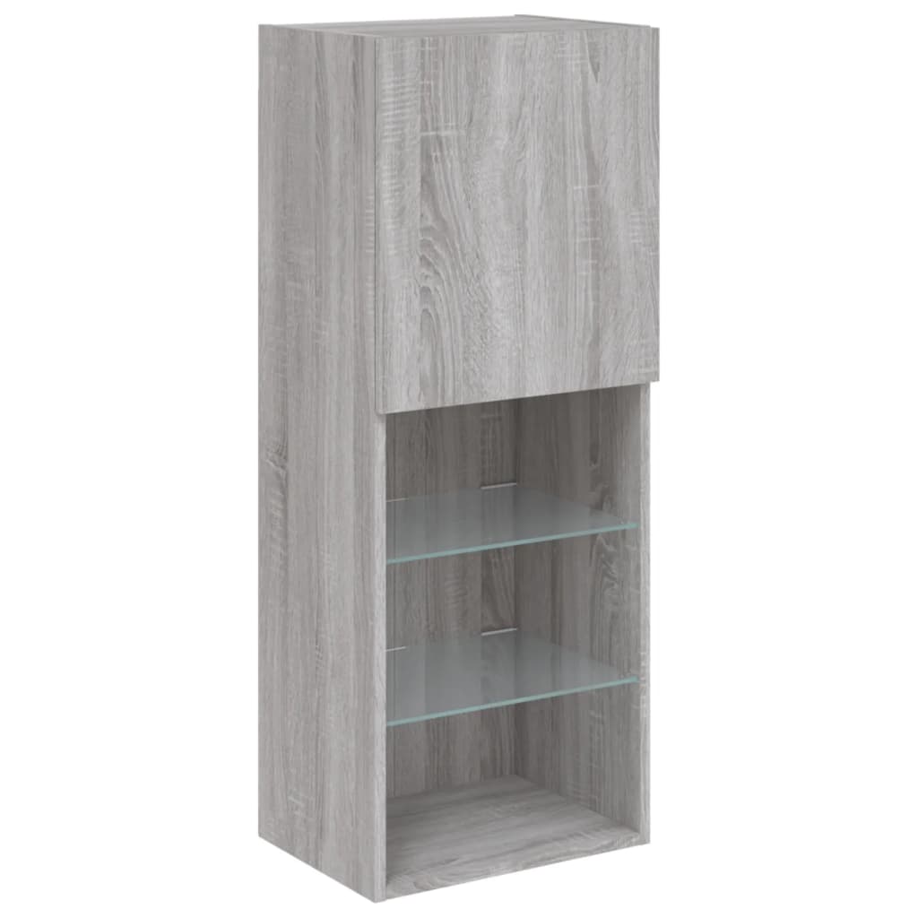 4-delige Tv-wandmeubelset met LED bewerkt hout grijs sonoma is nu te koop bij PeponiXL, paradijselijk wonen!