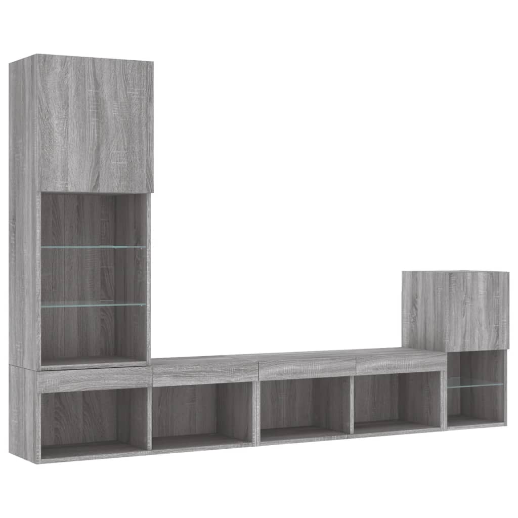 4-delige Tv-wandmeubelset met LED bewerkt hout grijs sonoma is nu te koop bij PeponiXL, paradijselijk wonen!