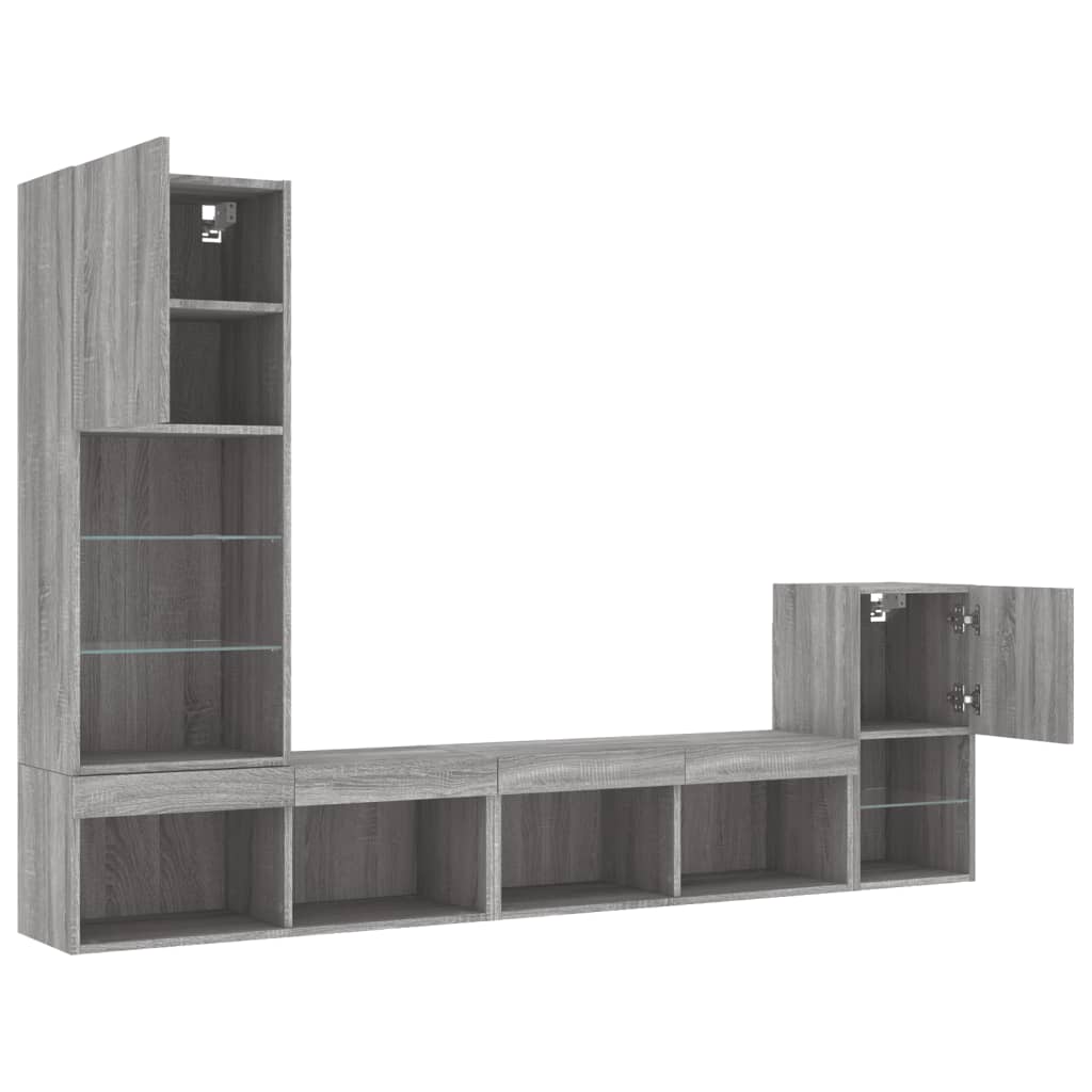 4-delige Tv-wandmeubelset met LED bewerkt hout grijs sonoma is nu te koop bij PeponiXL, paradijselijk wonen!