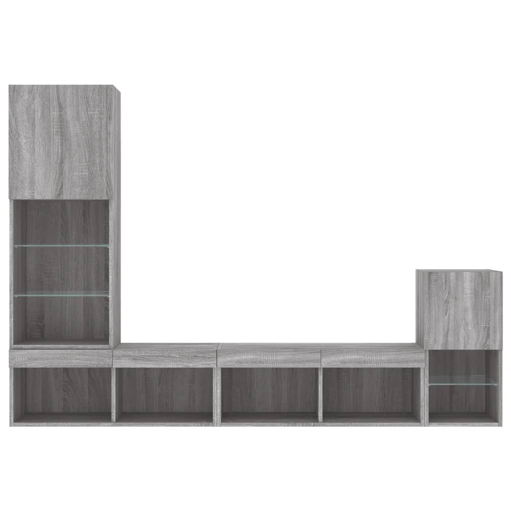4-delige Tv-wandmeubelset met LED bewerkt hout grijs sonoma is nu te koop bij PeponiXL, paradijselijk wonen!