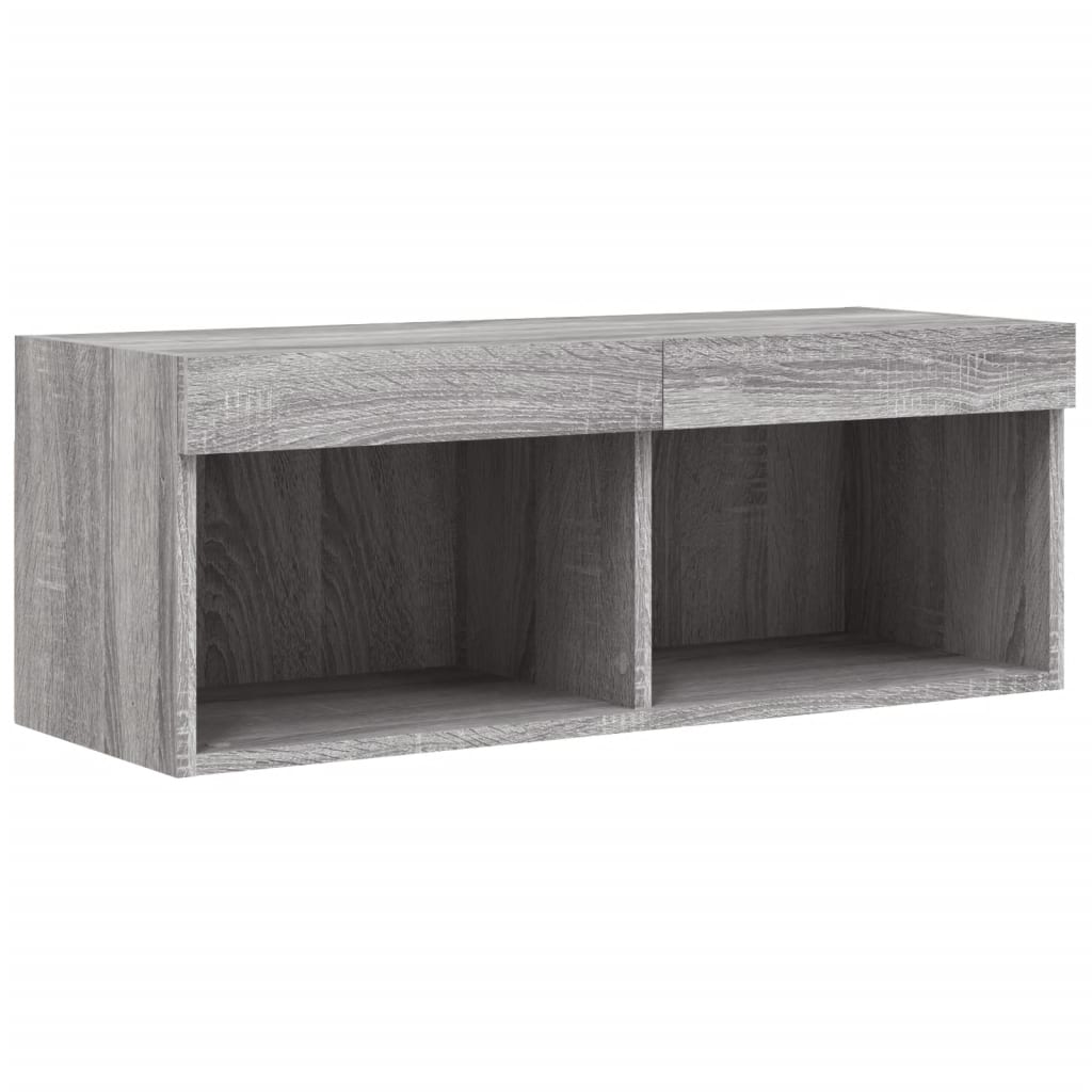 4-delige Tv-wandmeubelset met LED bewerkt hout grijs sonoma is nu te koop bij PeponiXL, paradijselijk wonen!