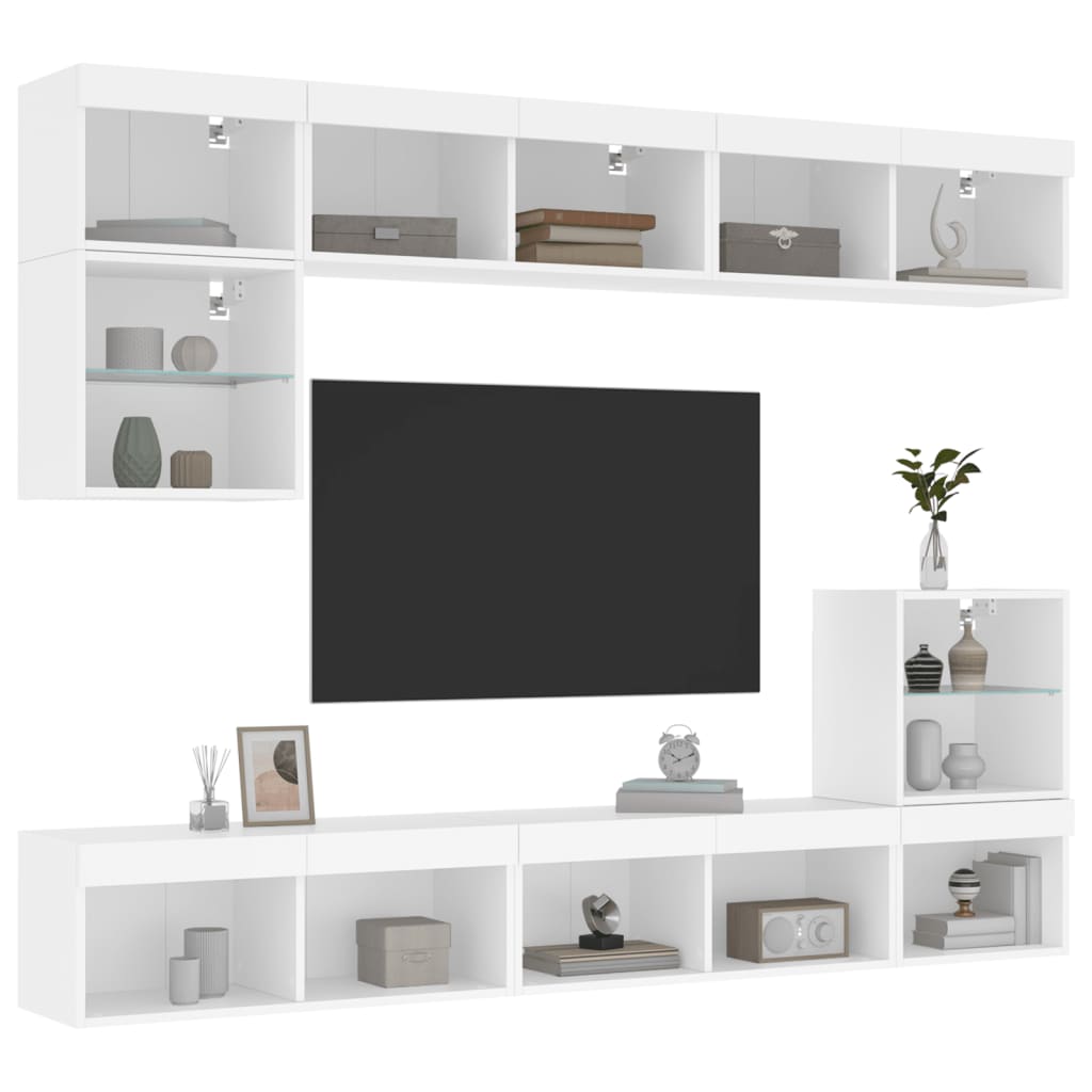 8-delige Tv-wandmeubelset met LED-verlichting bewerkt hout wit is nu te koop bij PeponiXL, paradijselijk wonen!