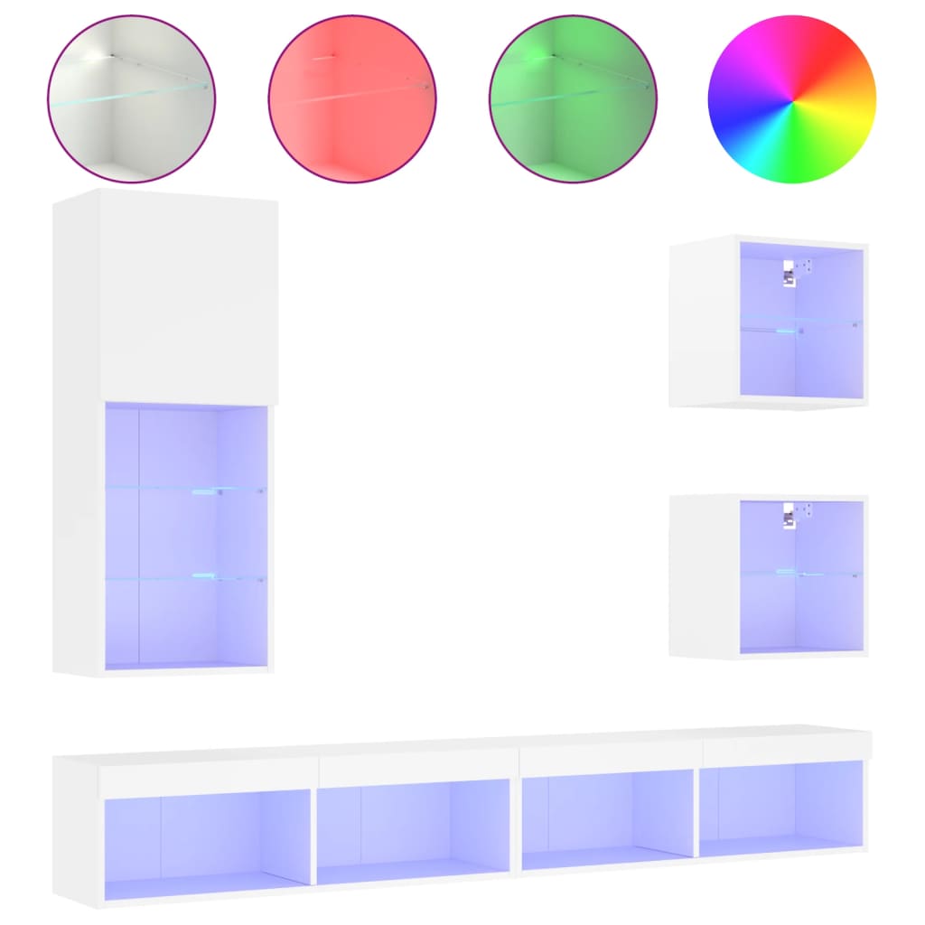 5-delige Tv-wandmeubelset met LED-verlichting bewerkt hout wit is nu te koop bij PeponiXL, paradijselijk wonen!