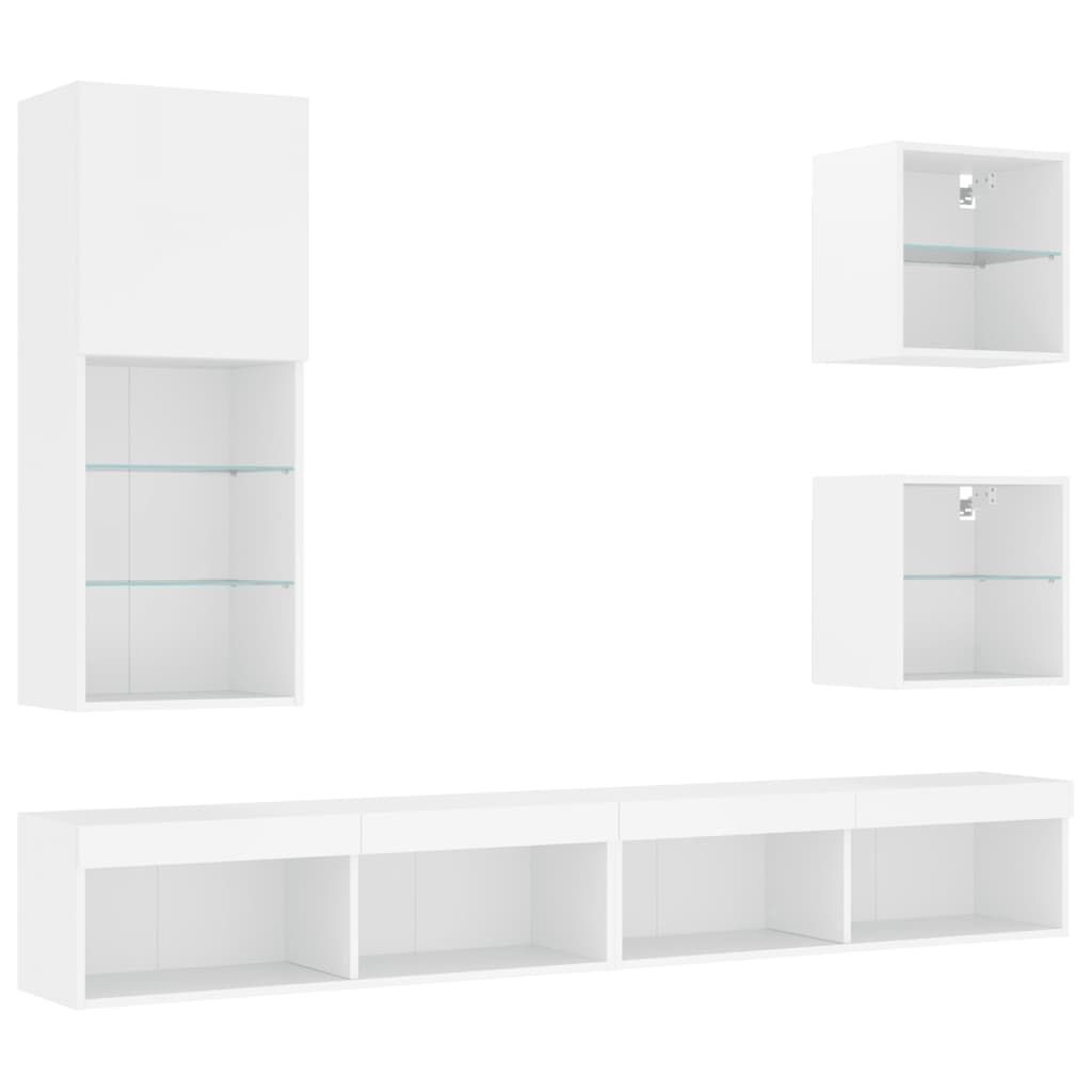 5-delige Tv-wandmeubelset met LED-verlichting bewerkt hout wit is nu te koop bij PeponiXL, paradijselijk wonen!