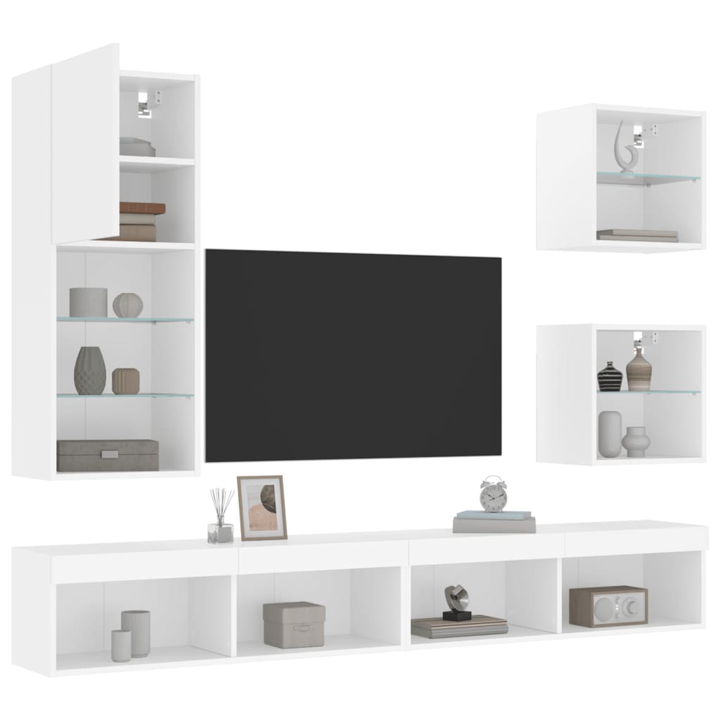 5-delige Tv-wandmeubelset met LED-verlichting bewerkt hout wit is nu te koop bij PeponiXL, paradijselijk wonen!