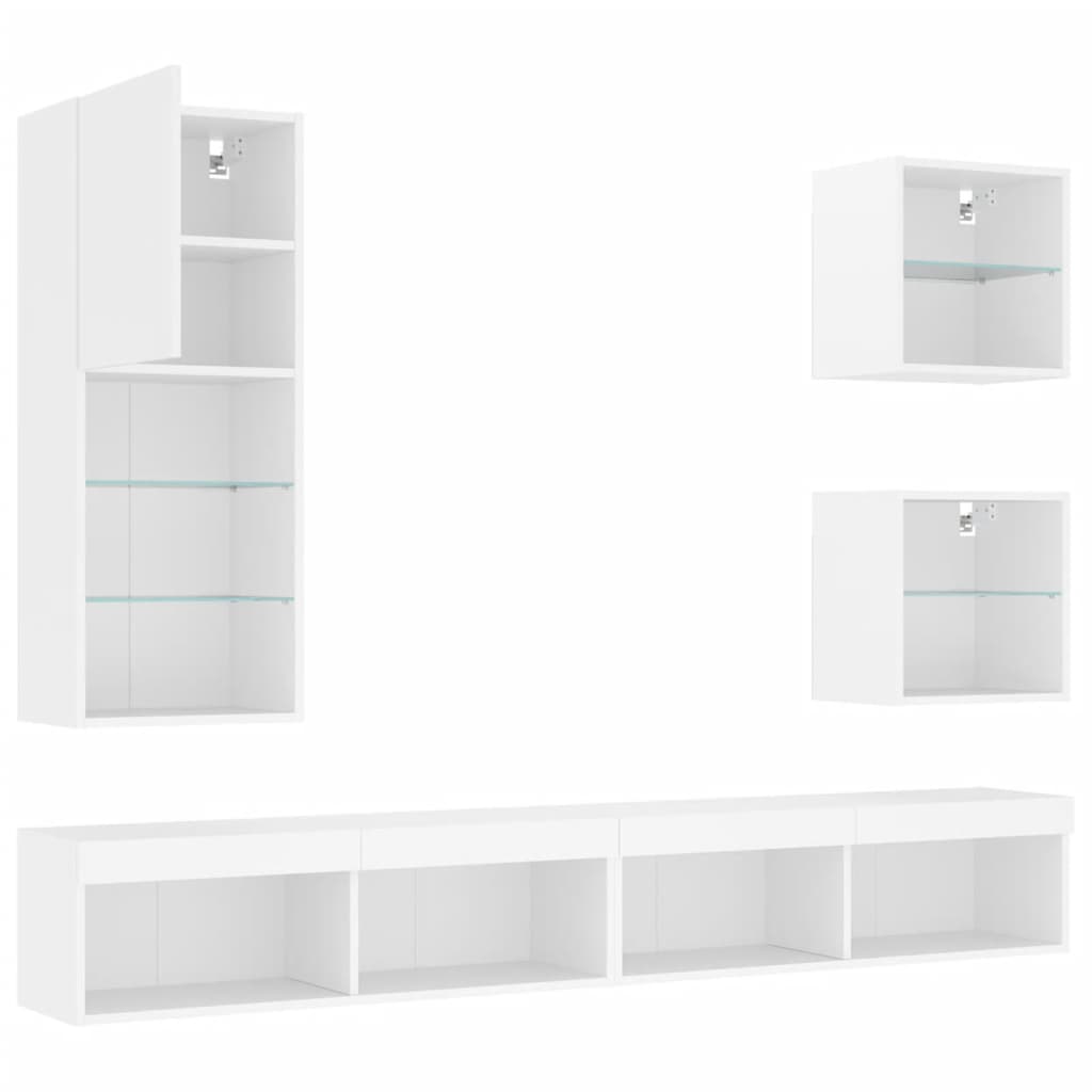 5-delige Tv-wandmeubelset met LED-verlichting bewerkt hout wit is nu te koop bij PeponiXL, paradijselijk wonen!