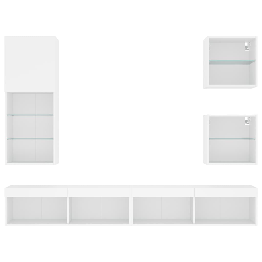 5-delige Tv-wandmeubelset met LED-verlichting bewerkt hout wit is nu te koop bij PeponiXL, paradijselijk wonen!