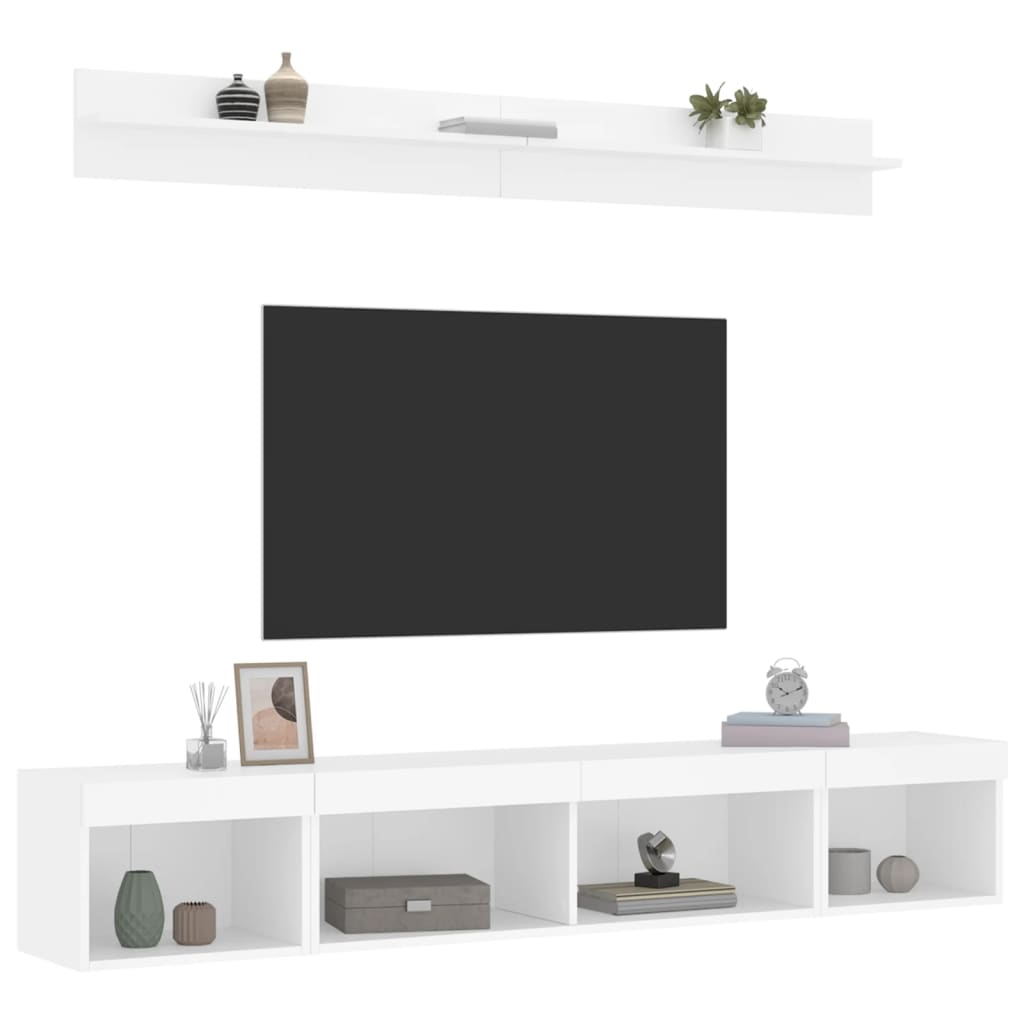 5-delige Tv-wandmeubelset met LED-verlichting bewerkt hout wit is nu te koop bij PeponiXL, paradijselijk wonen!