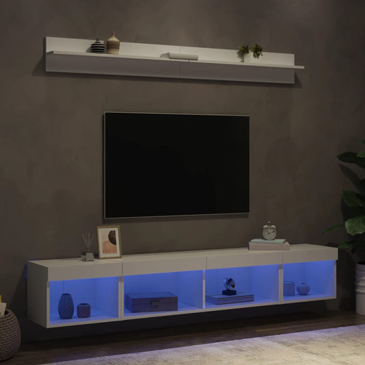 5-delige Tv-wandmeubelset met LED-verlichting bewerkt hout wit is nu te koop bij PeponiXL, paradijselijk wonen!