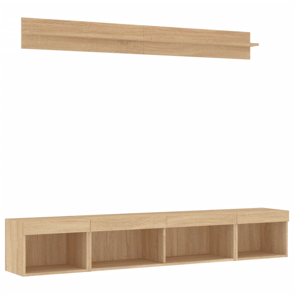 5-delige Tv-wandmeubelset met LED bewerkt hout sonoma eiken is nu te koop bij PeponiXL, paradijselijk wonen!