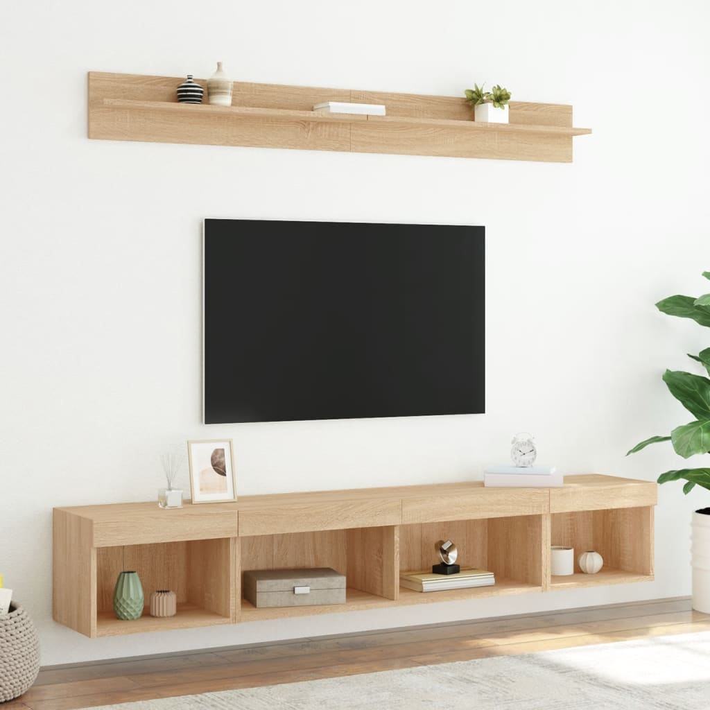 5-delige Tv-wandmeubelset met LED bewerkt hout sonoma eiken is nu te koop bij PeponiXL, paradijselijk wonen!