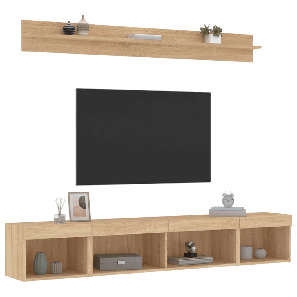 5-delige Tv-wandmeubelset met LED bewerkt hout sonoma eiken is nu te koop bij PeponiXL, paradijselijk wonen!