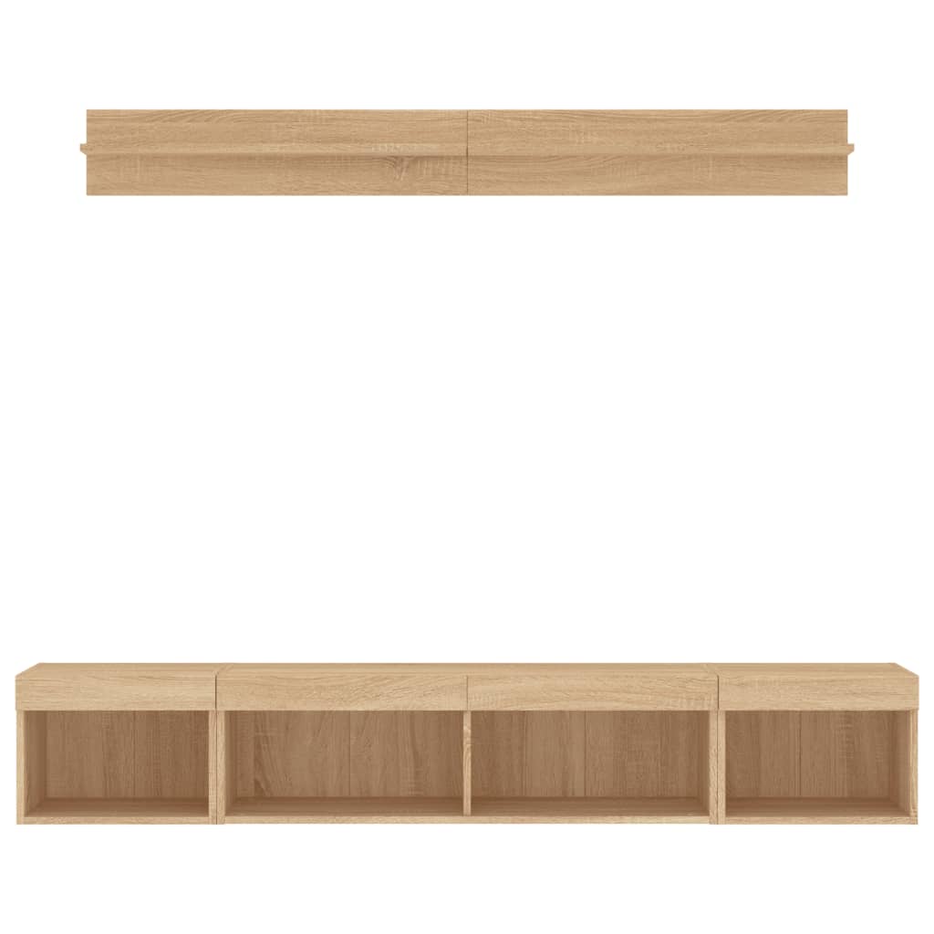 5-delige Tv-wandmeubelset met LED bewerkt hout sonoma eiken is nu te koop bij PeponiXL, paradijselijk wonen!