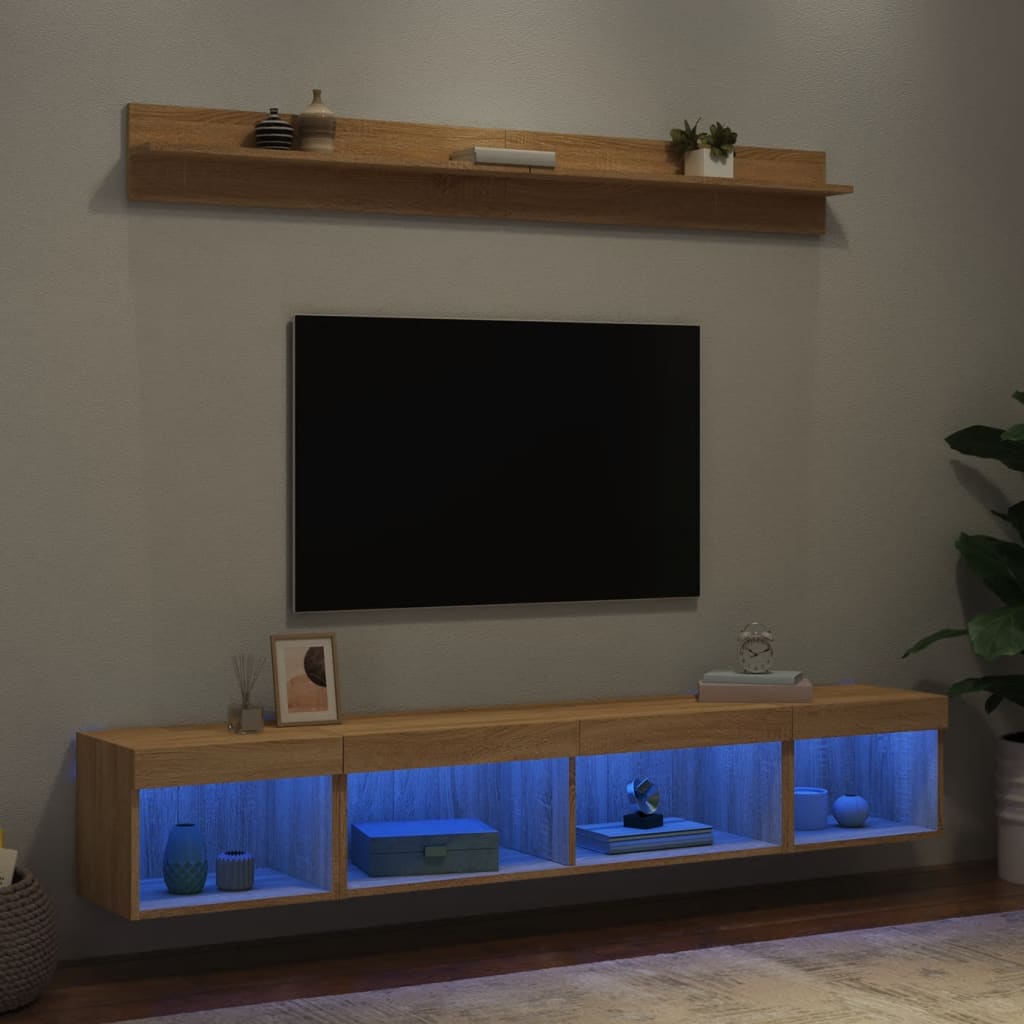 5-delige Tv-wandmeubelset met LED bewerkt hout sonoma eiken is nu te koop bij PeponiXL, paradijselijk wonen!