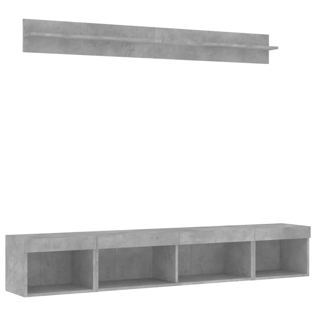 5-delige Tv-wandmeubelset met LED bewerkt hout betongrijs is nu te koop bij PeponiXL, paradijselijk wonen!
