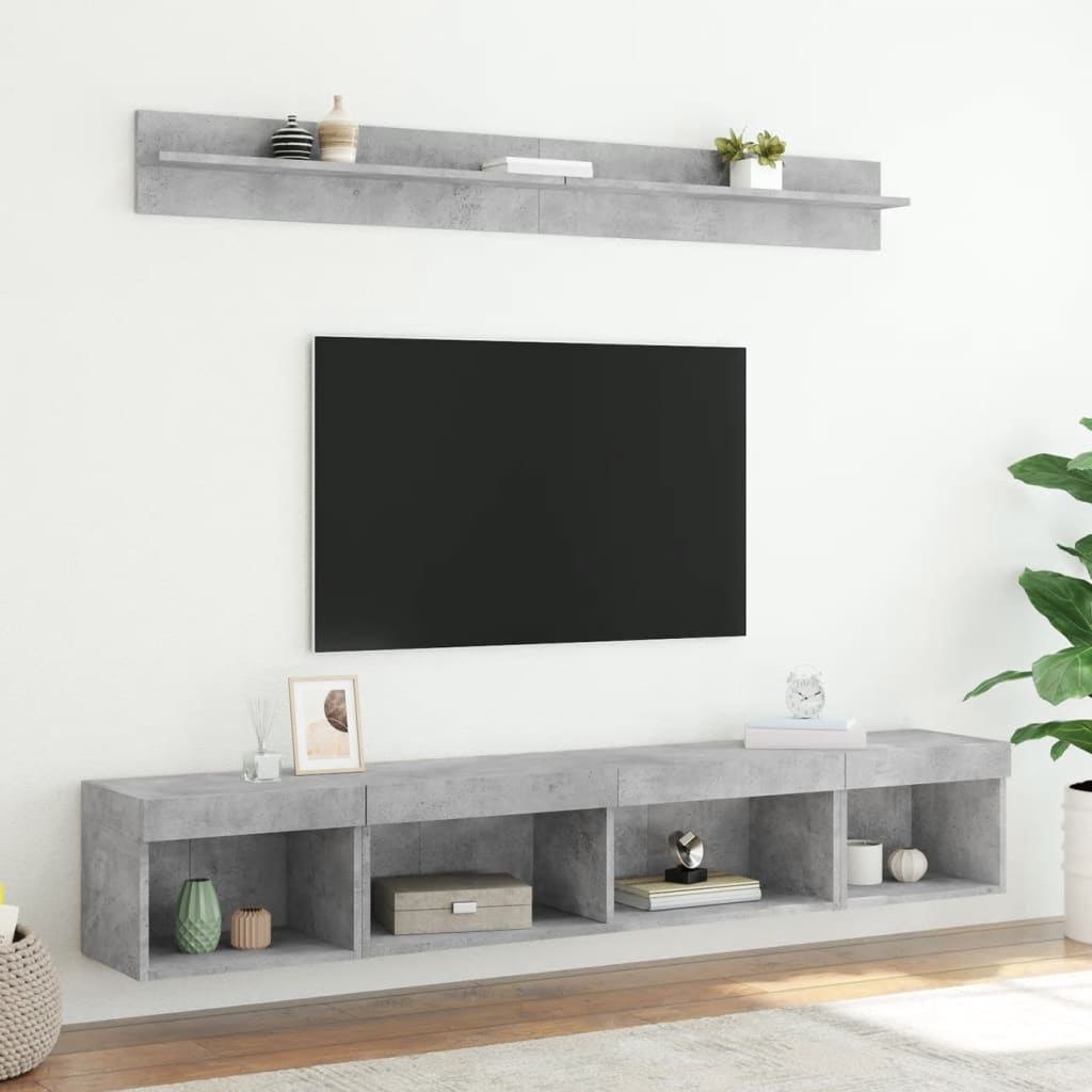 5-delige Tv-wandmeubelset met LED bewerkt hout betongrijs is nu te koop bij PeponiXL, paradijselijk wonen!
