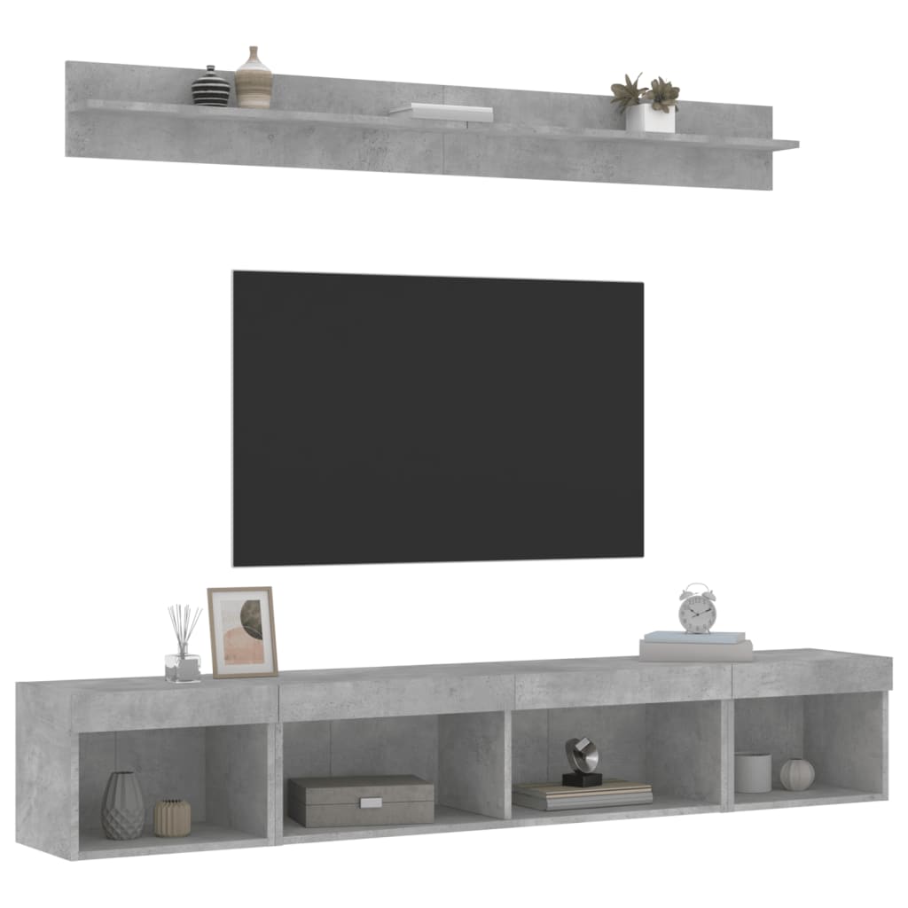 5-delige Tv-wandmeubelset met LED bewerkt hout betongrijs is nu te koop bij PeponiXL, paradijselijk wonen!
