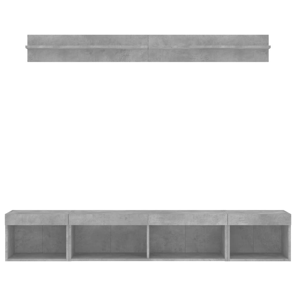 5-delige Tv-wandmeubelset met LED bewerkt hout betongrijs is nu te koop bij PeponiXL, paradijselijk wonen!