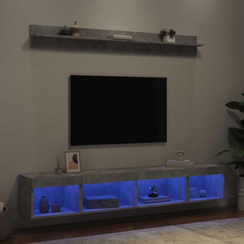 5-delige Tv-wandmeubelset met LED bewerkt hout betongrijs is nu te koop bij PeponiXL, paradijselijk wonen!