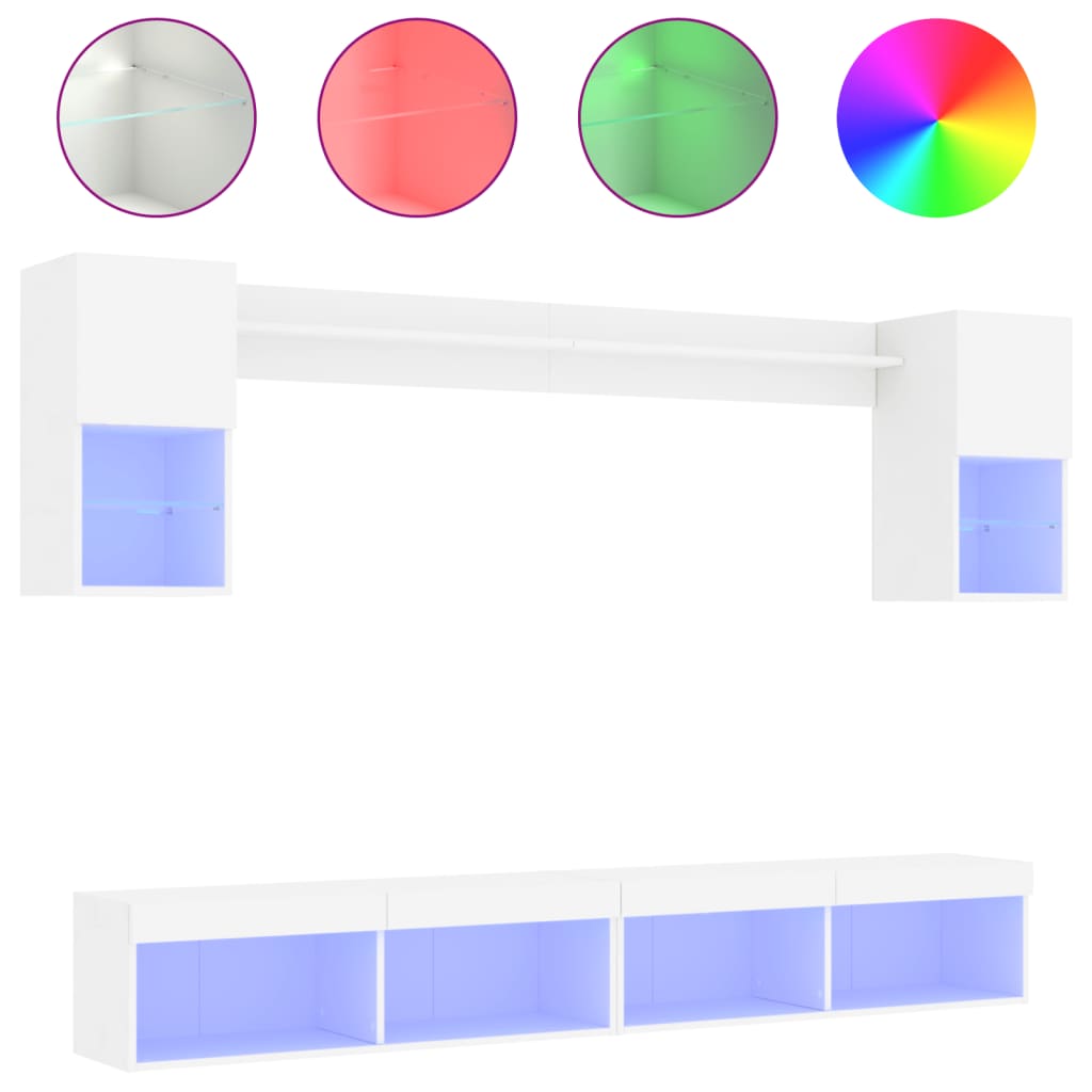6-delige Tv-wandmeubelset met LED-verlichting bewerkt hout wit is nu te koop bij PeponiXL, paradijselijk wonen!
