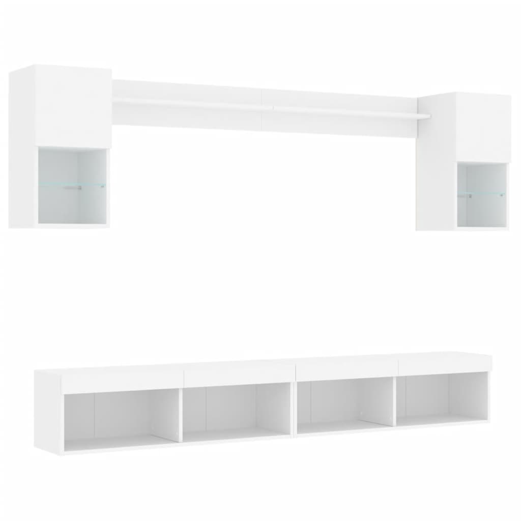 6-delige Tv-wandmeubelset met LED-verlichting bewerkt hout wit is nu te koop bij PeponiXL, paradijselijk wonen!