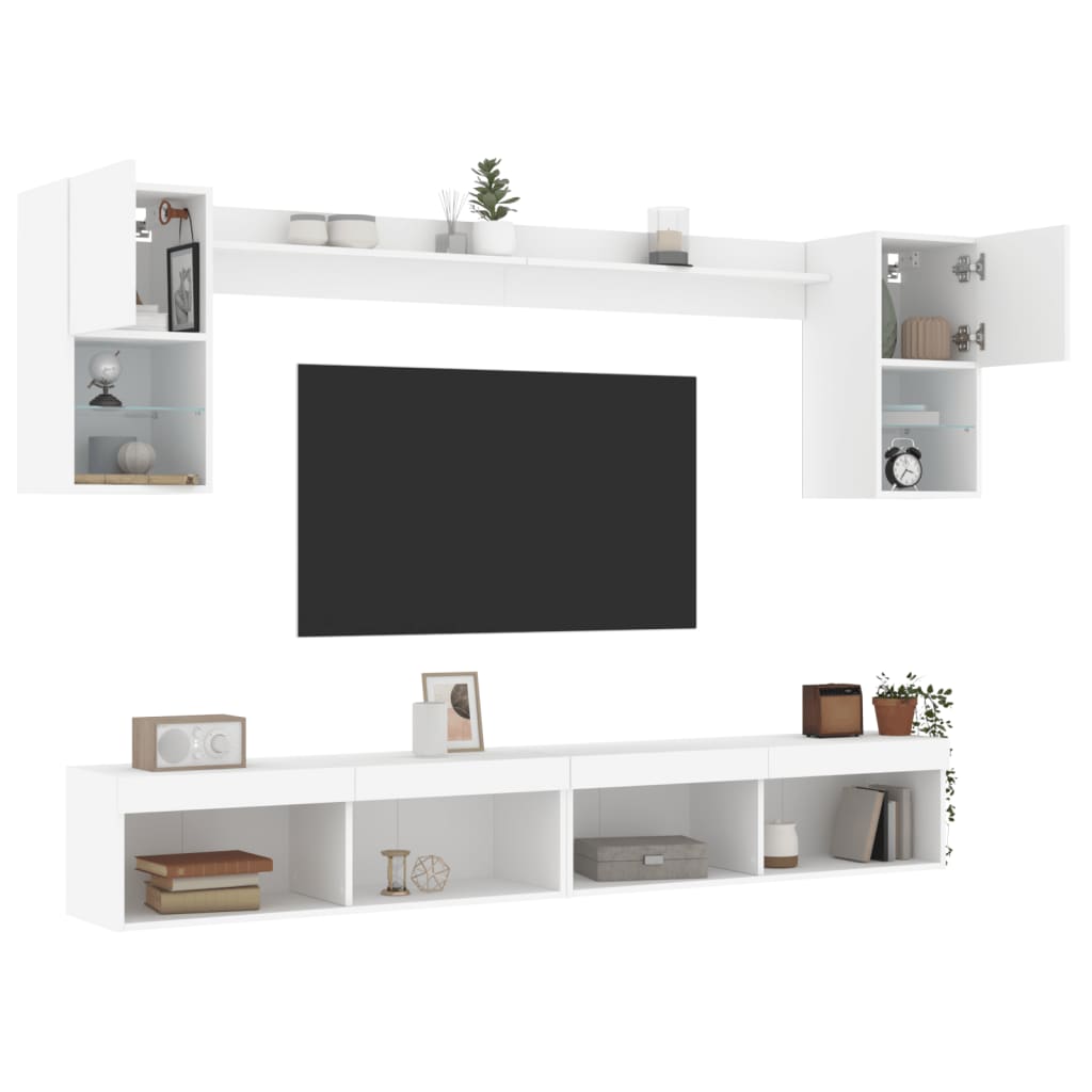 6-delige Tv-wandmeubelset met LED-verlichting bewerkt hout wit is nu te koop bij PeponiXL, paradijselijk wonen!